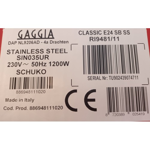 Gaggia Classic E24 SB SS RI948/11