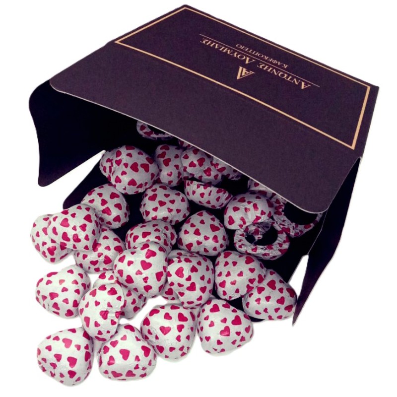 Καρδιές Πραλίνας Λευκές με κόκκινες καρδούλες 300γρ